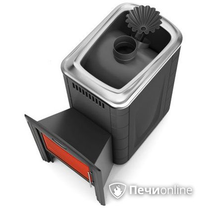 Дровяная банная печь TMF Ангара 2012 Carbon Витра с закрытой каменкой антрацит в Астане